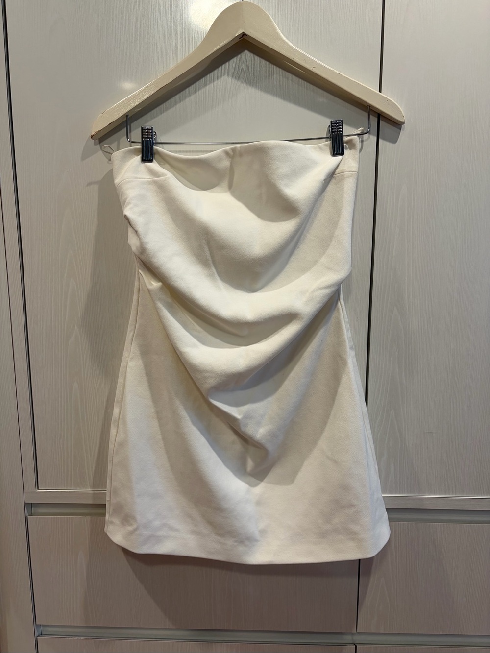 Zara Cream Strapless Draped Mini Dress